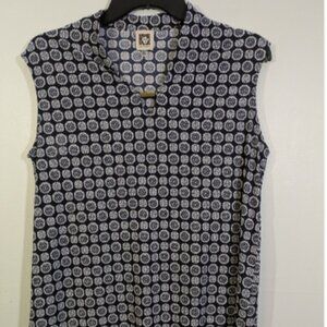 Anne Klein Sleeveless Top Small Womens Black White Circle Floral Stretch Jersey